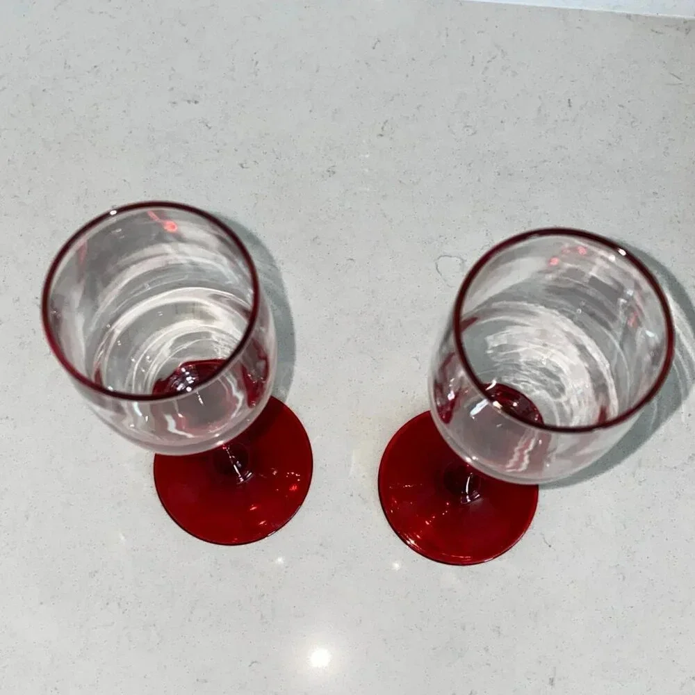 Red Stem White Wine / Champagne Wine Glass, Set‎ of 2